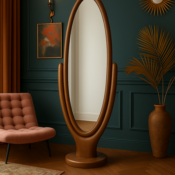 Black Walnut 360° Rotating Full-Length Dressing Mirror – New Chinese Style