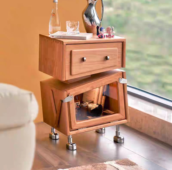 Cherry Wood Robot Side Table – Creative Bedside Cabinet