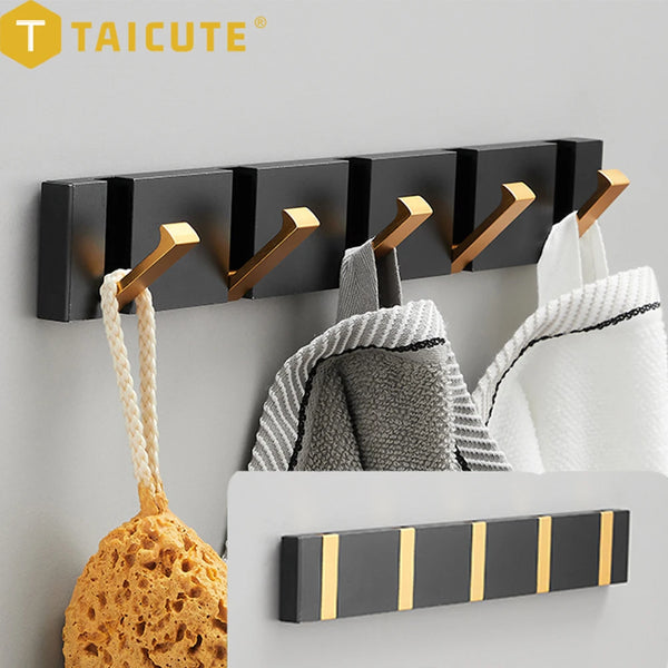 TAICUTE Folding Towel & Coat Hanger – Dual-Install Wall Hook (Black/Gold)