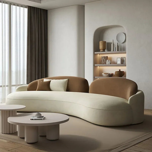 Curved Nordic Mid-Century Sofa – Light Luxury Full-Body Couch