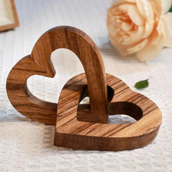 Wooden Intertwined Hearts Ornament – Love Keepsake Gift