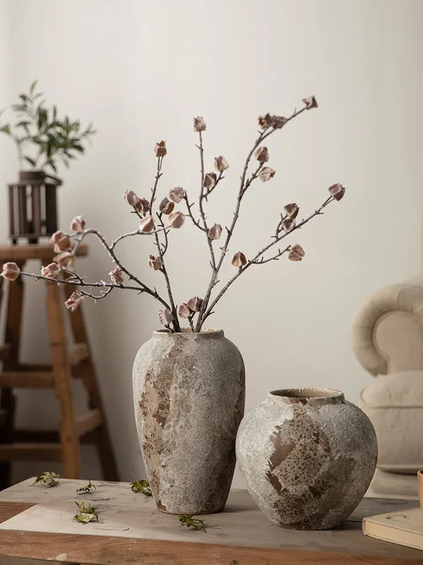 Hydroponic Flower Ceramic Vase – Mottled Retro Chinese Pottery Jar