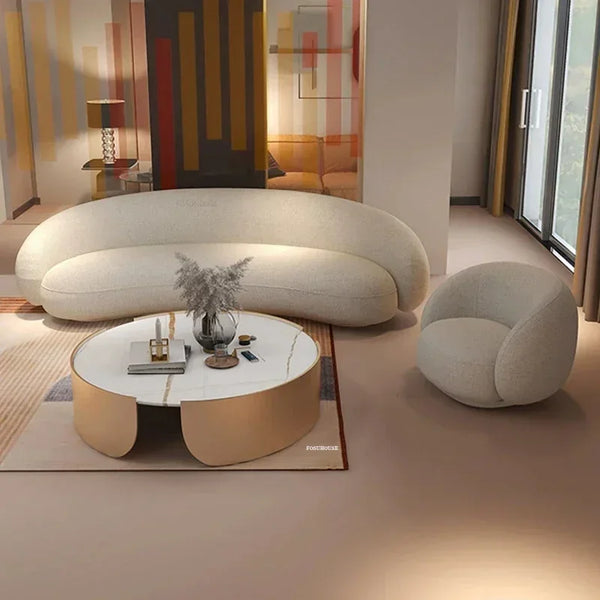 Curved Cream Designer Sofa – Living Room & Salon Seating