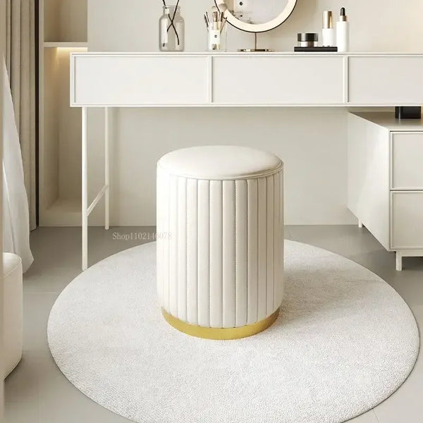 Light Luxury Round Makeup Stool – Vanity Ottoman with Storage