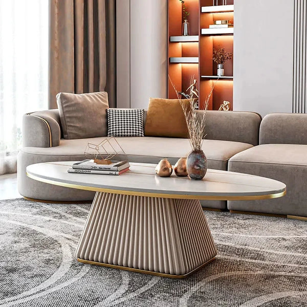 Modern Oval Rock Slab Coffee Table – Designer Minimalist Style