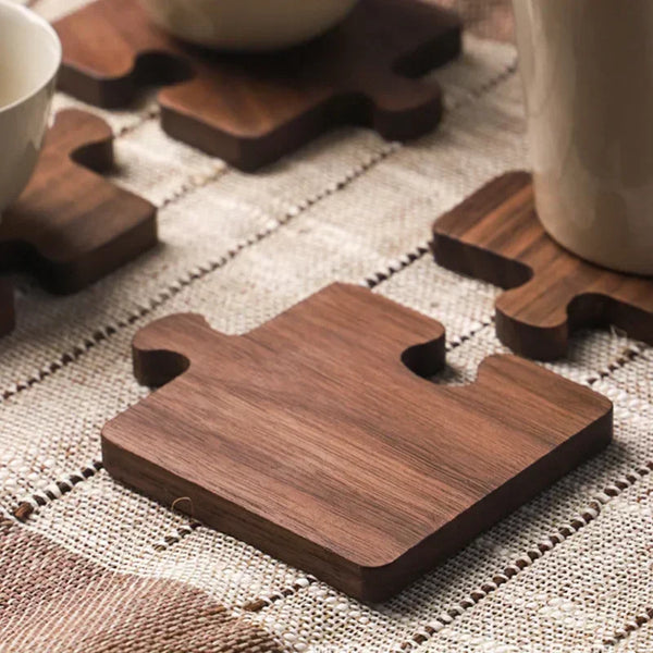 Solid Walnut Wood Coaster – Heat-Resistant Jigsaw Table Protector