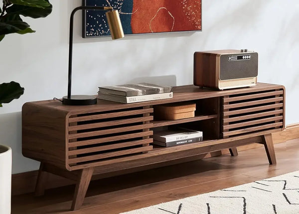 Ensley 59" Walnut TV Stand – Mid-Century Farmhouse Style