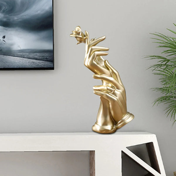 Luxurious Hand-Held Rose Statue – Resin Tabletop Decoration
