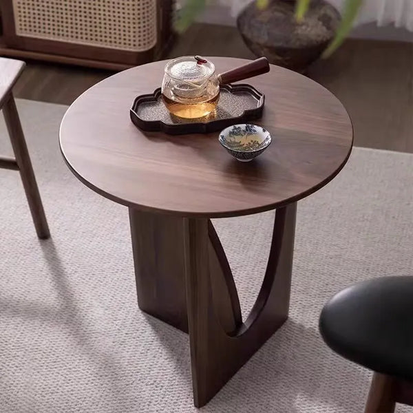Nordic Solid Wood Coffee Table – Black Round-Edge Side Table