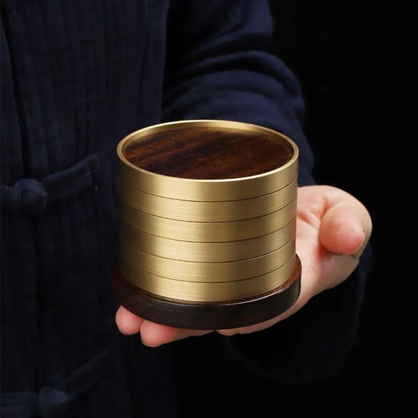 Ebony Wood Tea Coaster – Brass Non-Slip Heat Resistant Mat