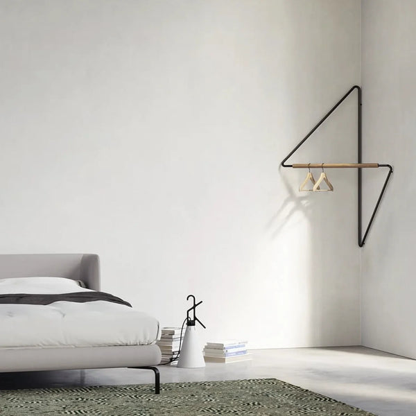 Corner Wrought Iron & Wood Coat Rack – Modern Minimalist Hanger