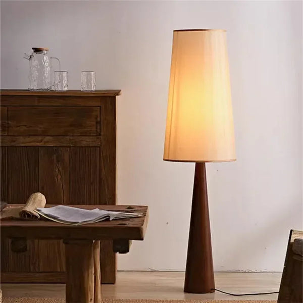 Vintage Wood Floor Lamp Retro Fabric Shade Corner Light