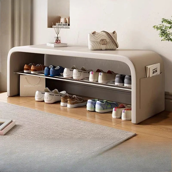 Lux Quilted Shoe Storage Bench – Ottoman with Gold Legs