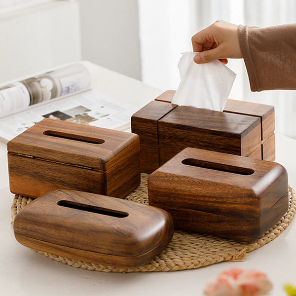 Black Walnut Tissue Box Wooden Tabletop Paper Dispenser