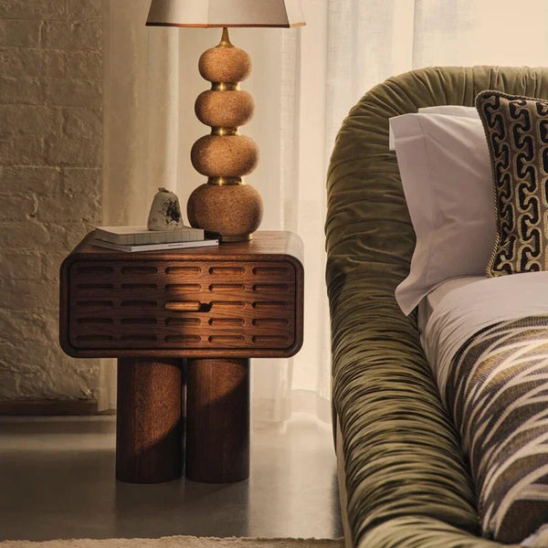 Luxury Nordic French Nightstand – Walnut Wood Organizer for Bedroom
