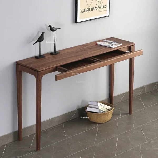 Nordic Retro Wood Console Table with Drawer – Entryway & Living Room