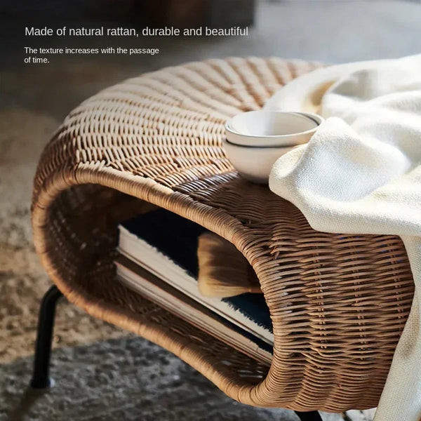 Handmade Rattan Storage Footstool – Minimalist Bench with Hidden Space