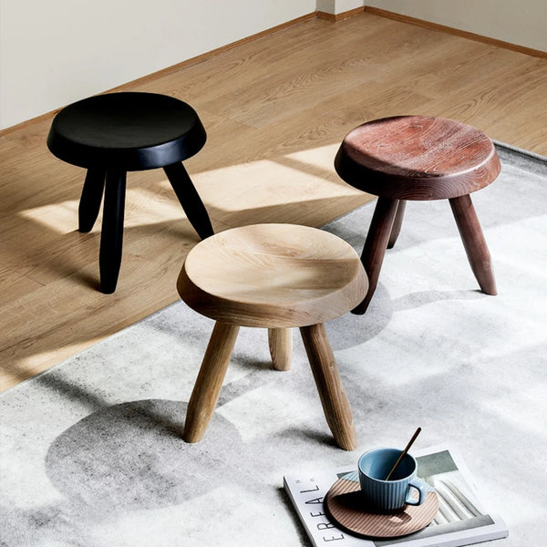 Nordic Solid Wood Round Stool – Modern Shoe-Changing & Footrest Seat