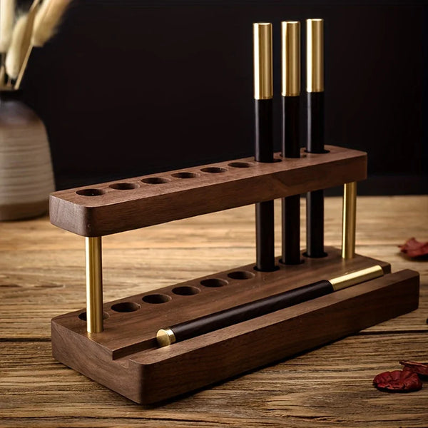 Walnut Wood Desk Organizer – Pen Holder & Phone Stand