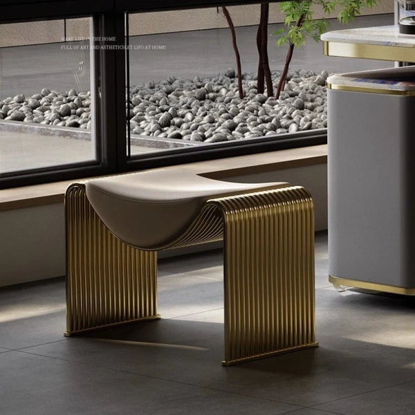 Italian Designer Entryway Stool – Stainless Steel Ottoman Bench