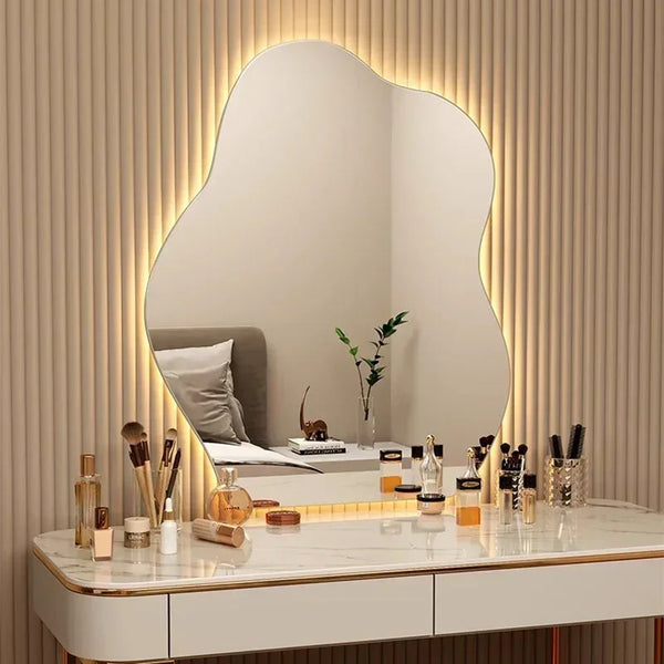 Nordic Irregular LED Mirror – Aesthetic Wall Decor with Light