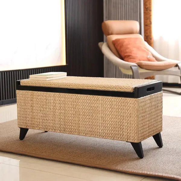 Rattan Woven Storage Stool Footrest & Shoe Changing Seat