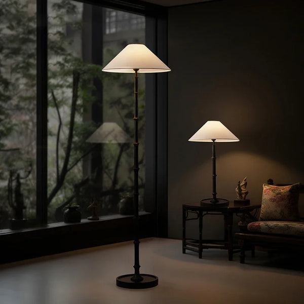 Wabi-Sabi Bamboo Floor Lamp – Retro Standing Light for Living & Bedroom