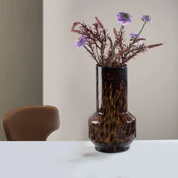 Amber Leopard Glass Vase – Retro Hydroponic Decor