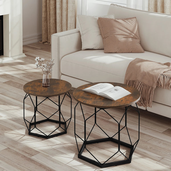 WOLTU Round Coffee Tables Set – Metal Frame with Storage