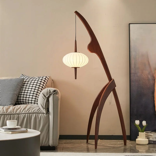 Wabi-Sabi Floor Lamp – Chinese Retro Solid Wood Light