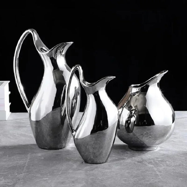Silver Electroplated Ceramic Vase – Nordic Decorative Flower Vase