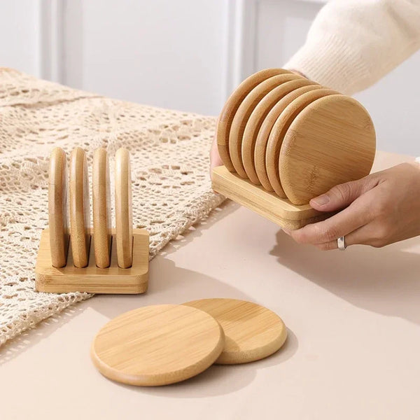 Wooden Bamboo Coaster – Solid Tea & Coffee Mat Base