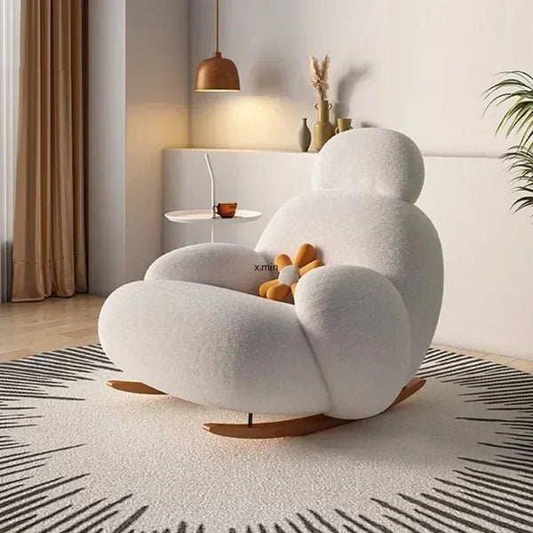 Fluffy White Lounge Chair – Modern Ergonomic Floor Recliner