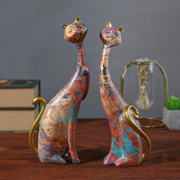 Nordic Graffiti Cat Sculpture – Abstract Resin Art Figurine