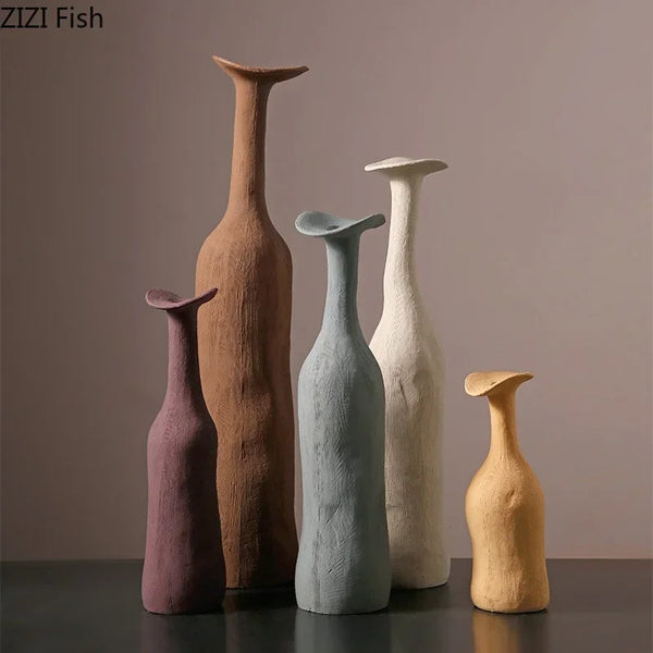 Small Ceramic Dried Flower Vase – Minimalist Narrow Mouth Decor