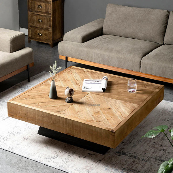 Nordic Solid Wood Coffee Table – Rustic Retro Square Side Table