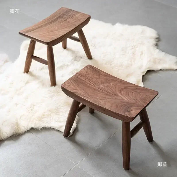 Rustic Walnut Square Stool – Solid Wood Dining & Kids' Taboret