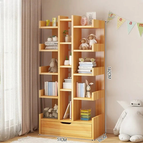 Solid Wood Multi-Level Bookshelf – Floor-to-Floor Storage Rack