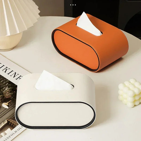 Oval Leather Tissue Box – Light Luxury Napkin Storage Organizer