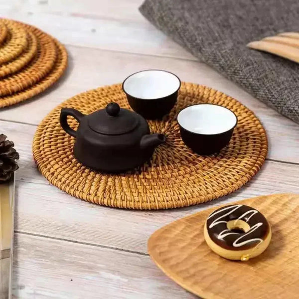Autumn Rattan Hand-Woven Coaster – Heat-Resistant Table Mat