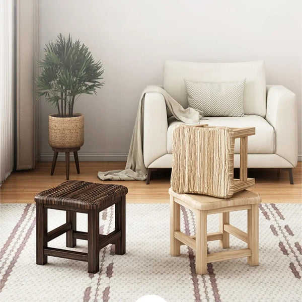 Compact Solid Wood Low Stool – Retro Shoe-Changing Footrest