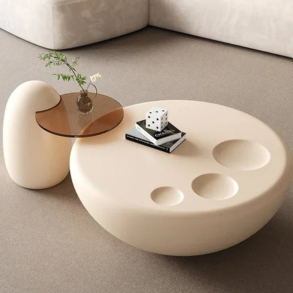 Elegant White Round Coffee Table – Nordic Classic Living Room Furniture