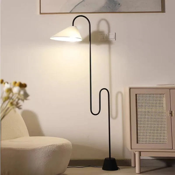 Mid-Century LED Floor Lamp – Fabric Shade Reading Light