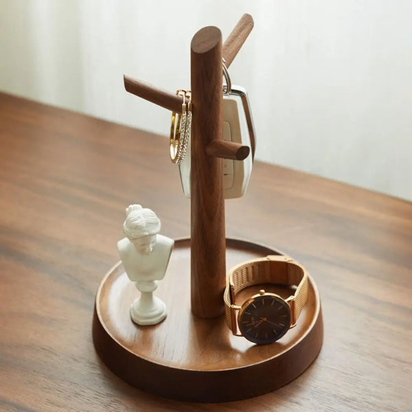Wooden Branch Key & Jewelry Holder – Desktop Organizer Tray