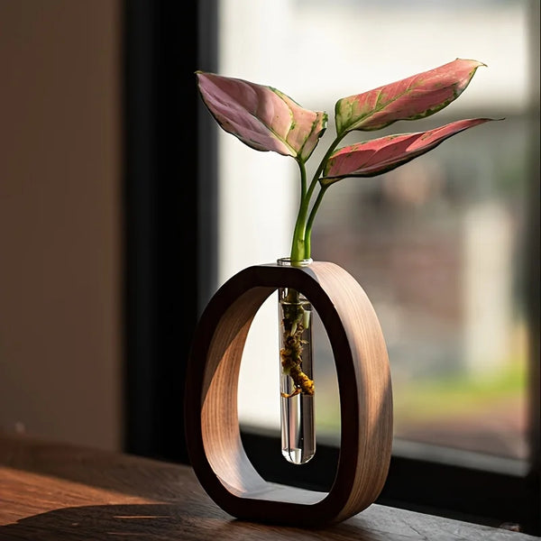 Mini Wooden Glass Vase – Creative Flower & Plant Arrangement